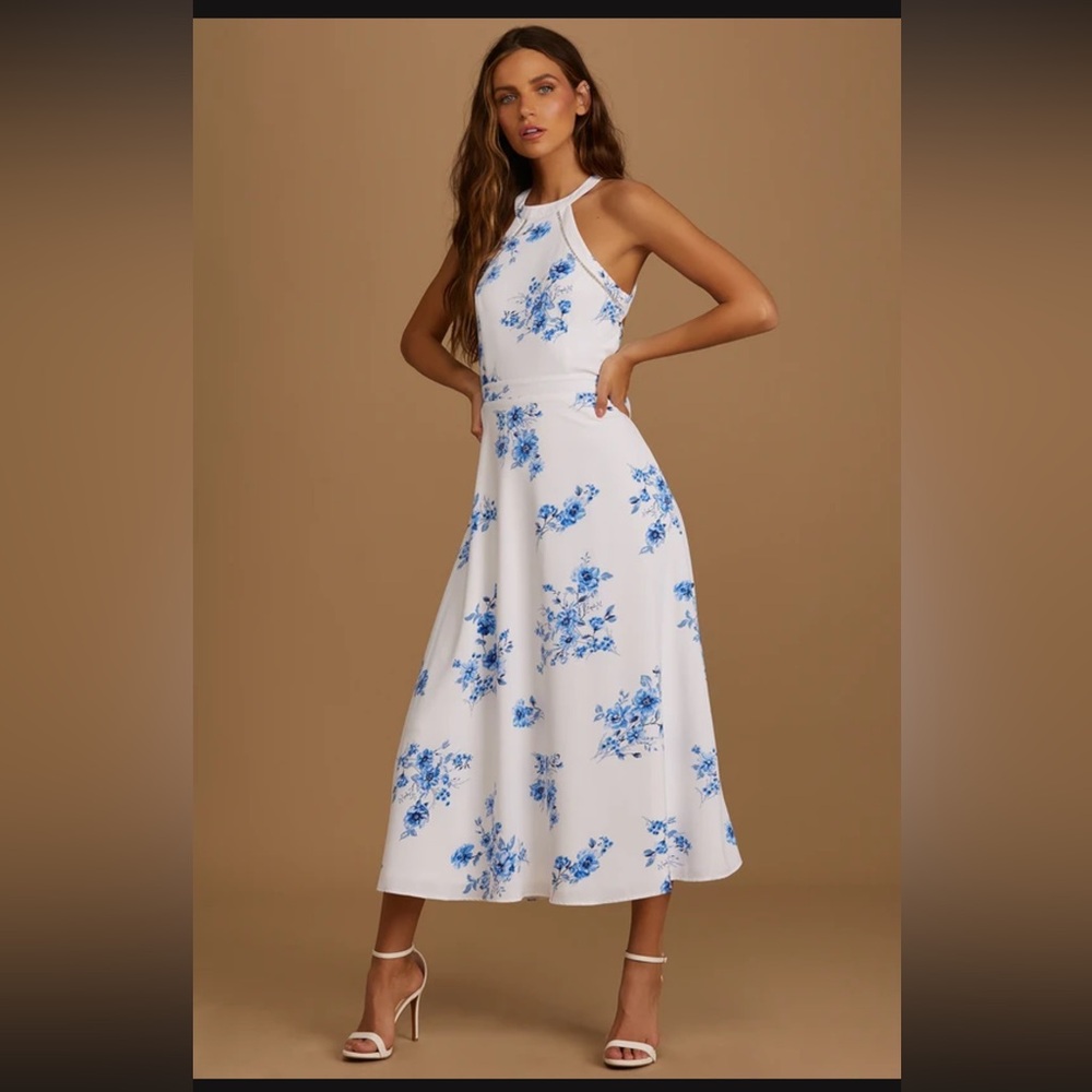 Floral Blue and White Dress